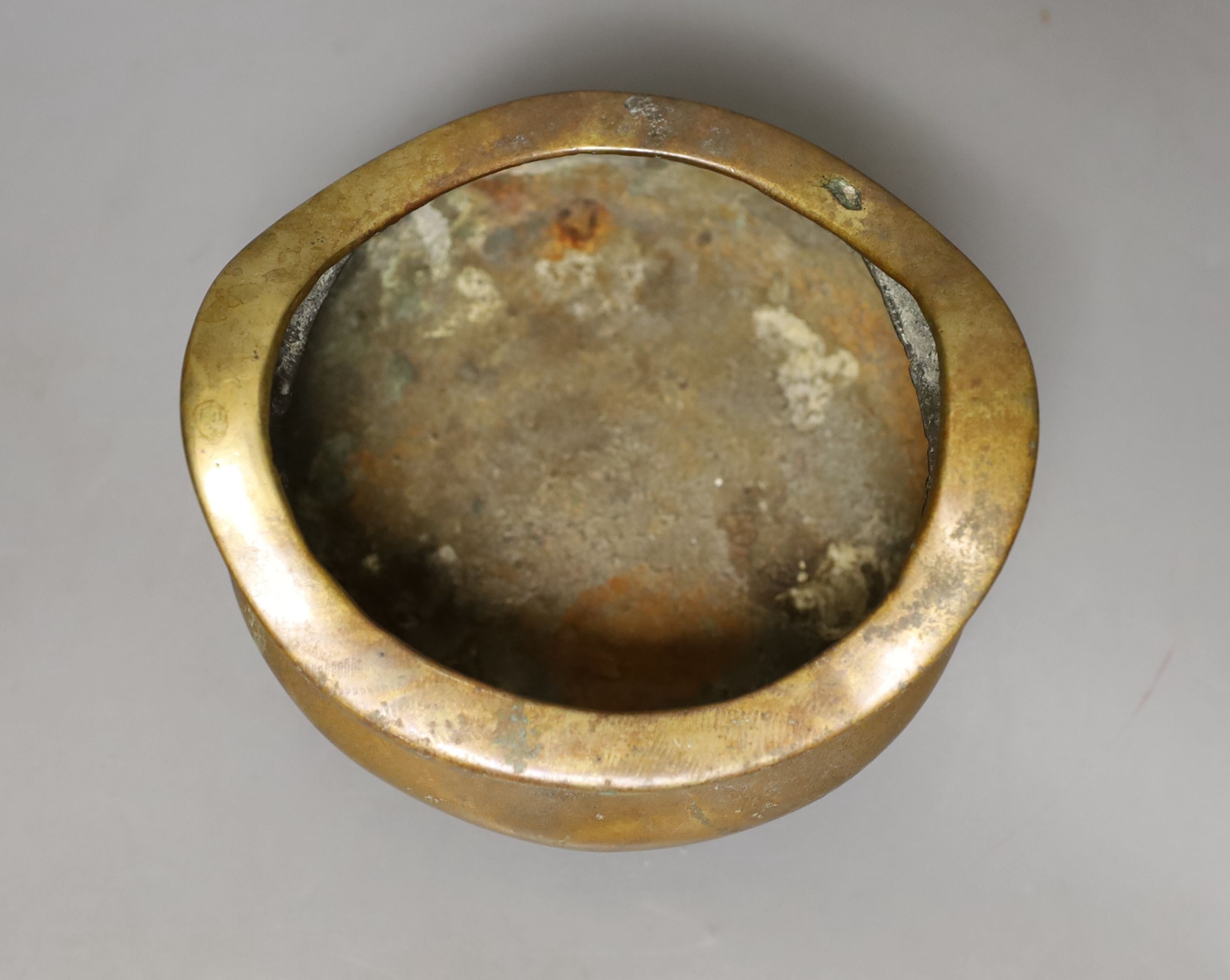 A Chinese bronze ding censer, Xuande mark but later, diameter 14cm